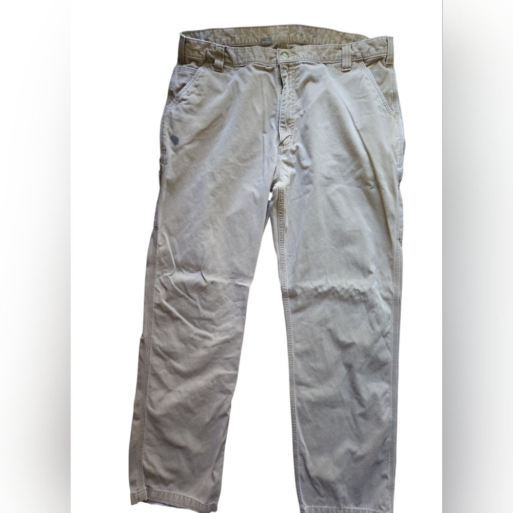 Carhartt Men’s Carpenter Work Pants 42x34‎ Tan Canvas Utility Ink Marks